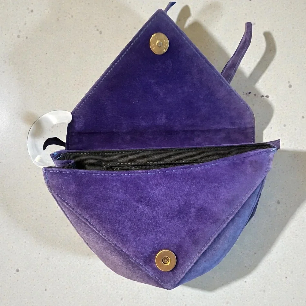 Vintage 80s La Bon Bag Purple Suede Geometric Crossbody Purse Sunburst Medallion - Picture 4 of 8